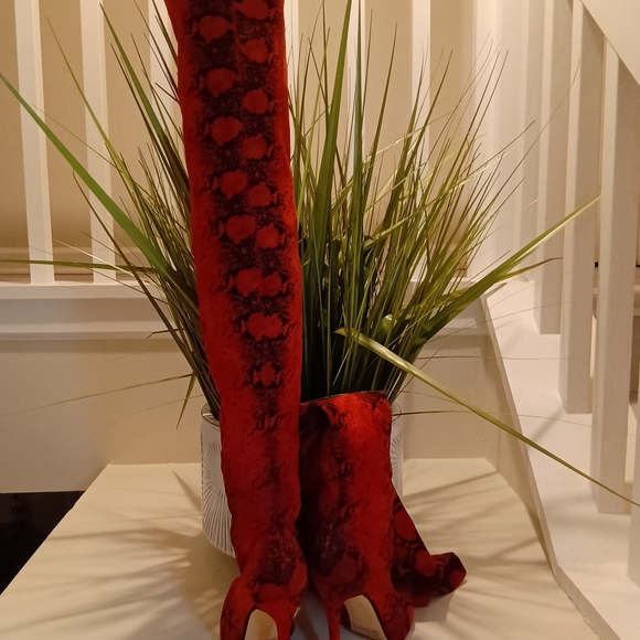 Fashion Nova Red Snake Print Over the Knee Boots - Picture 8 of 8